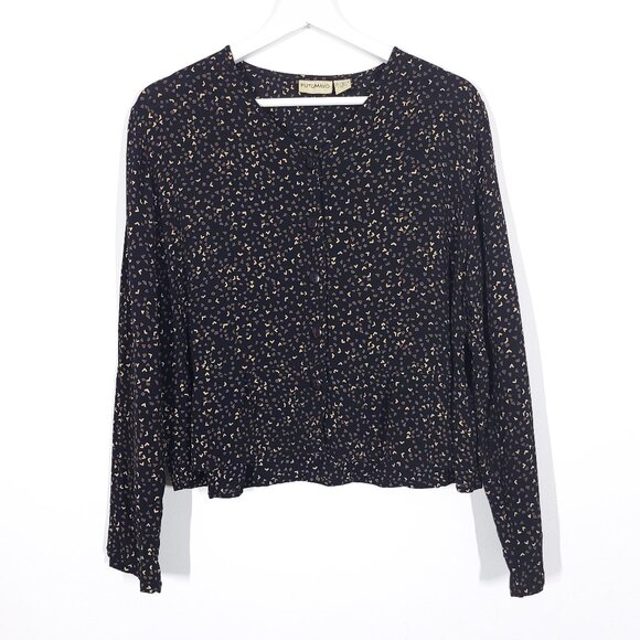 Vintage Black Geometric Shape Pattern Button Front Top - Picture 1 of 5
